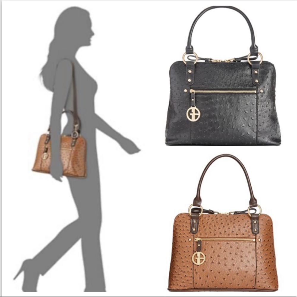 NWT  Ostrich-Embossed Dome Satchel
